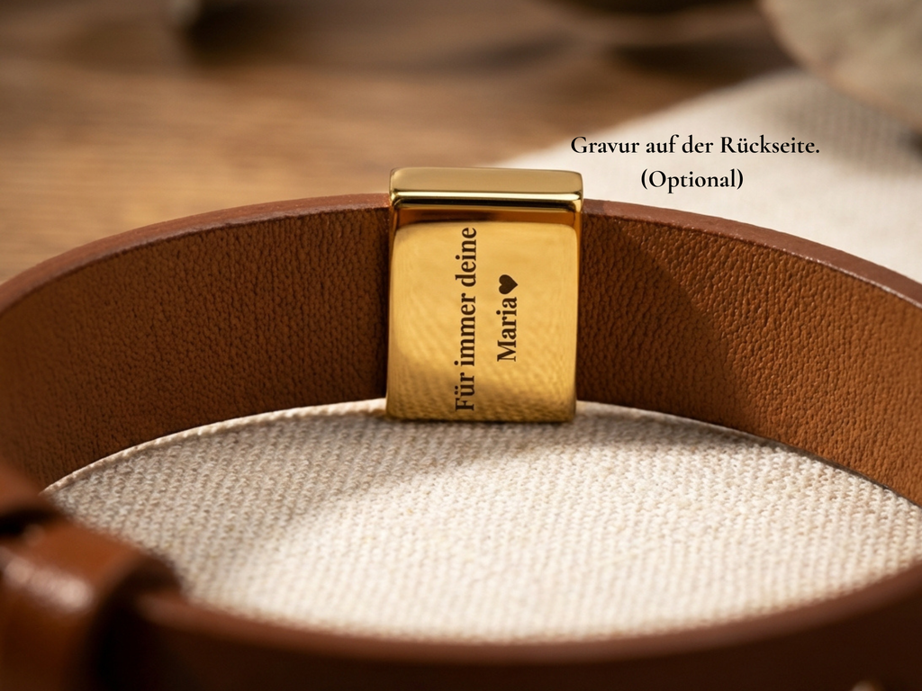 Rückseitengravur Lederarmband – persönliche Botschaft für Ehemann
