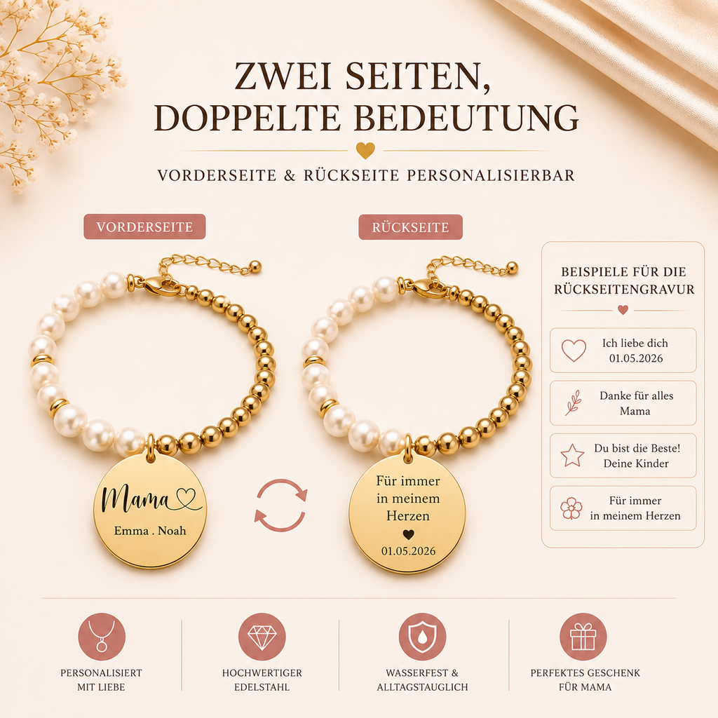 Rückseite des personalisierten Mama-Armbands mit optionaler Gravur