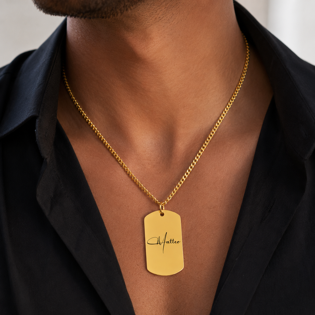 Personalisierte Cuban Tag Halskette für Männer mit Name - Signature