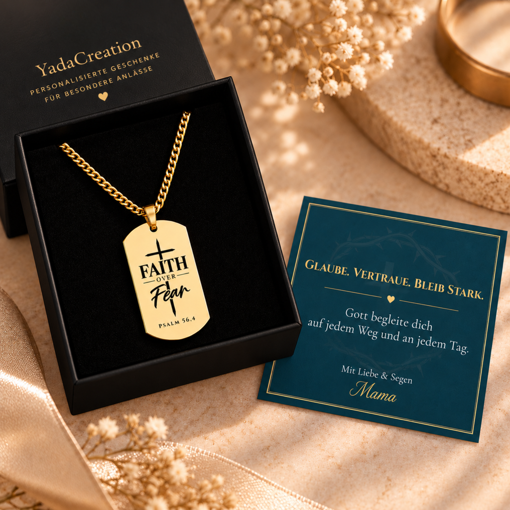 Faith over Fear Kette Männer – Christlicher Schmuck mit Gravur YadaCreation