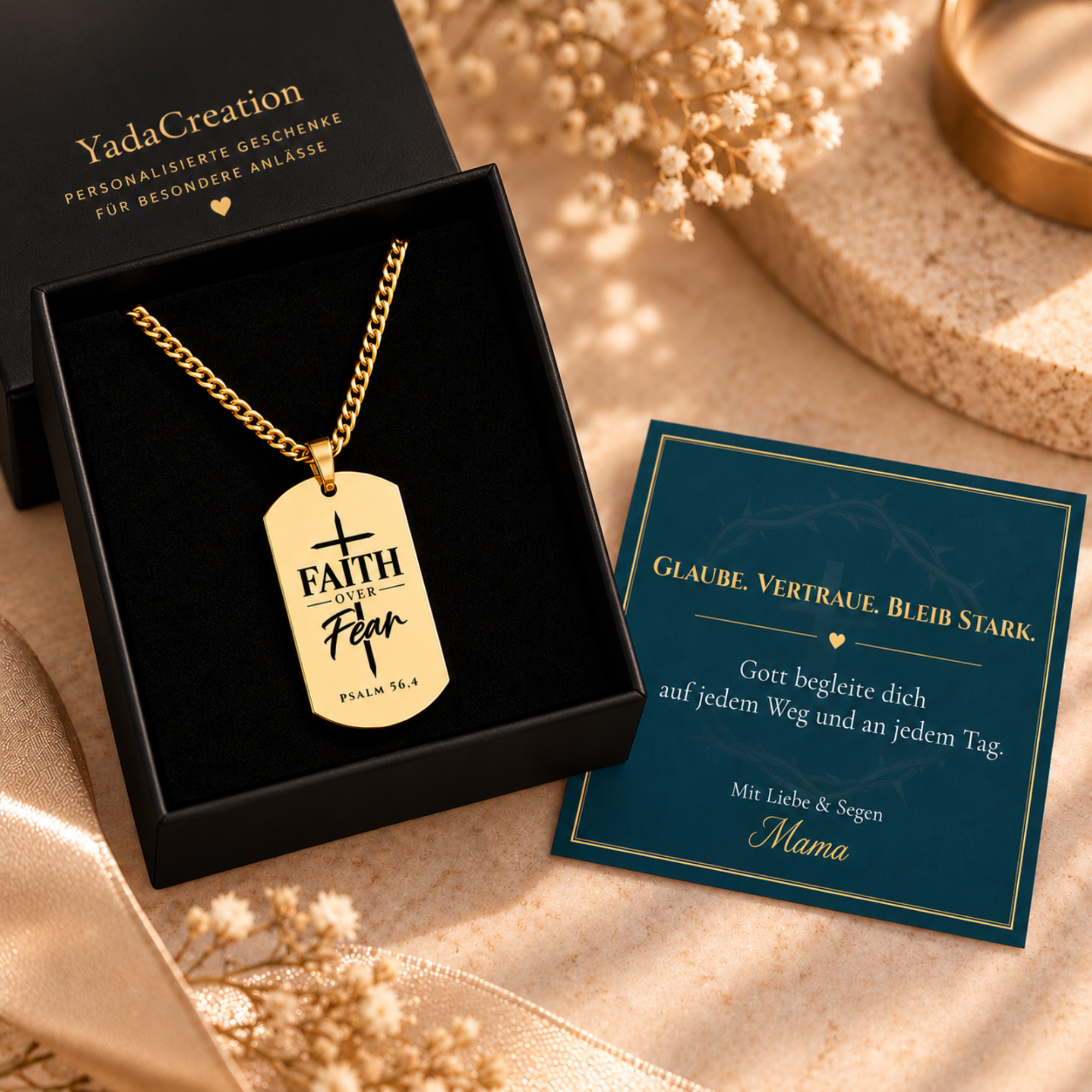Faith over Fear Kette Männer – Christlicher Schmuck mit Gravur YadaCreation