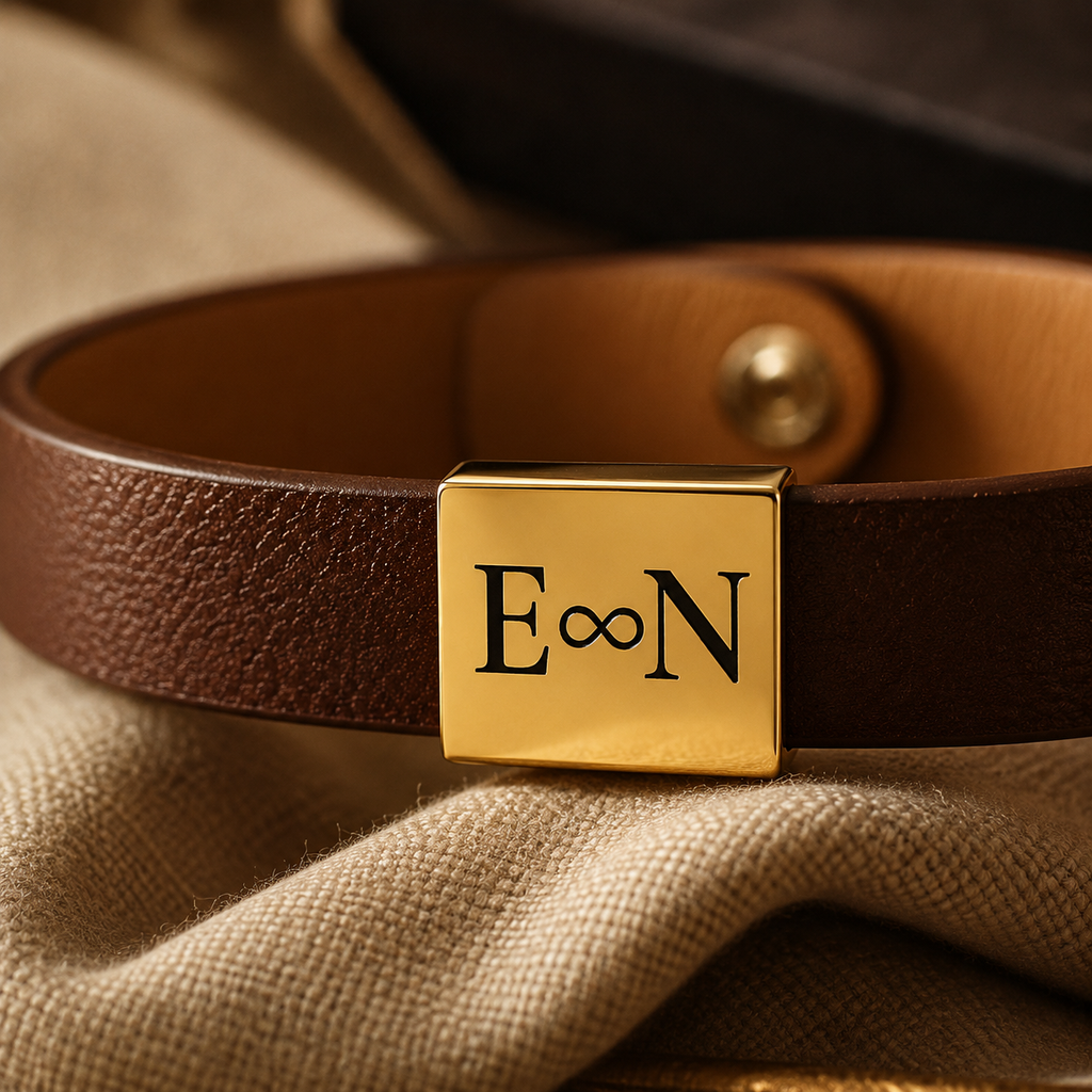 Close-Up Gravur Lederarmband Ehemann mit Initialen

