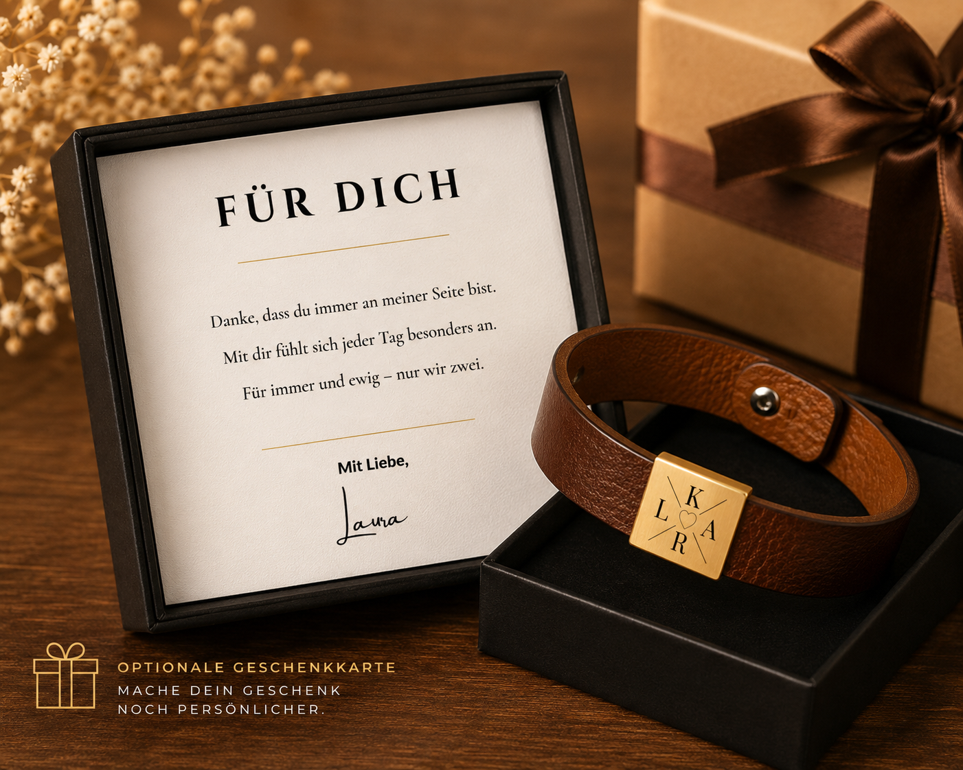 Personalisiertes Lederarmband Geschenkbox und Geschenkbox _Geschenkarte – Für Dich Verpackung