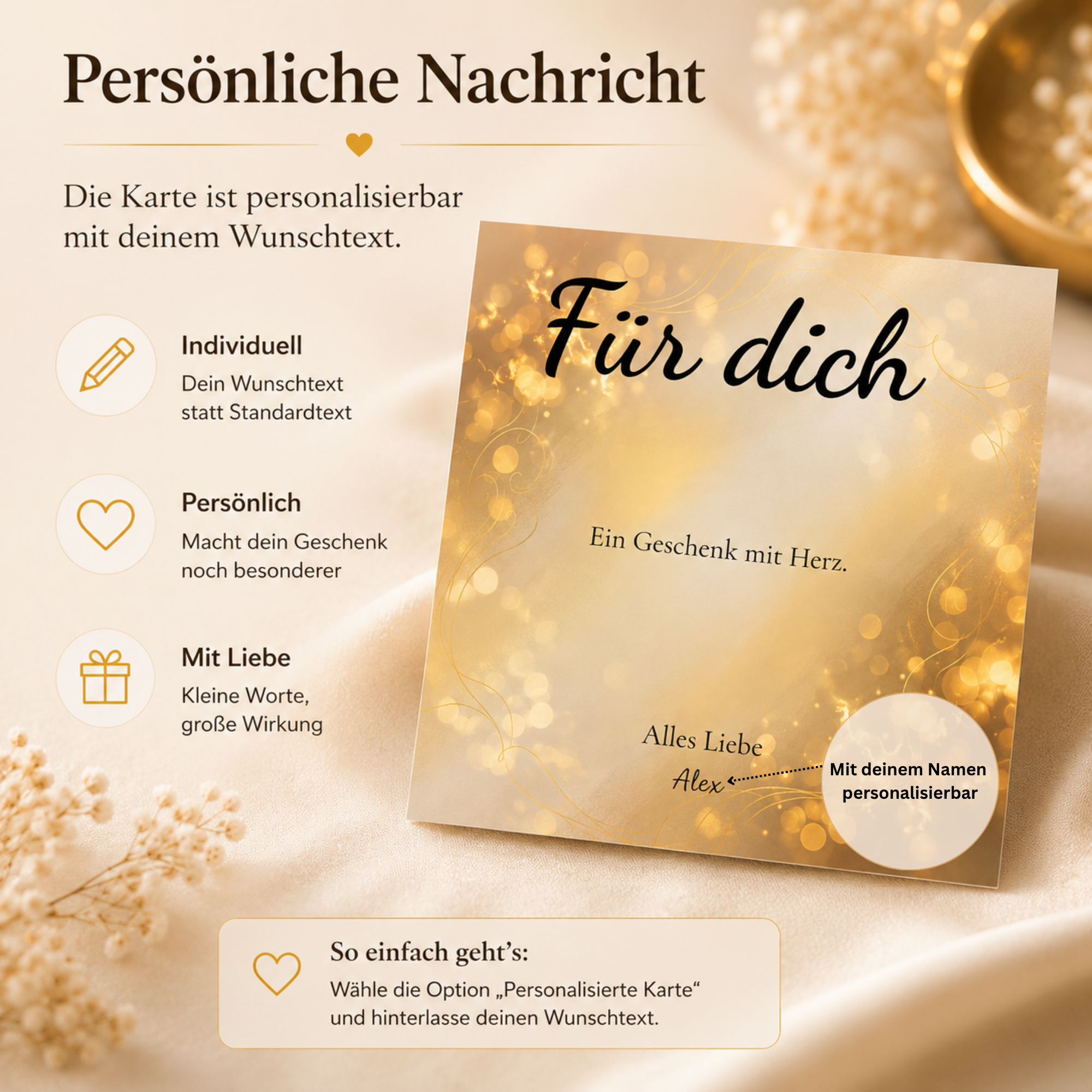 Personalisierbare Geschenkkarte zum gravierten Damenarmband – individuelle Nachricht möglich