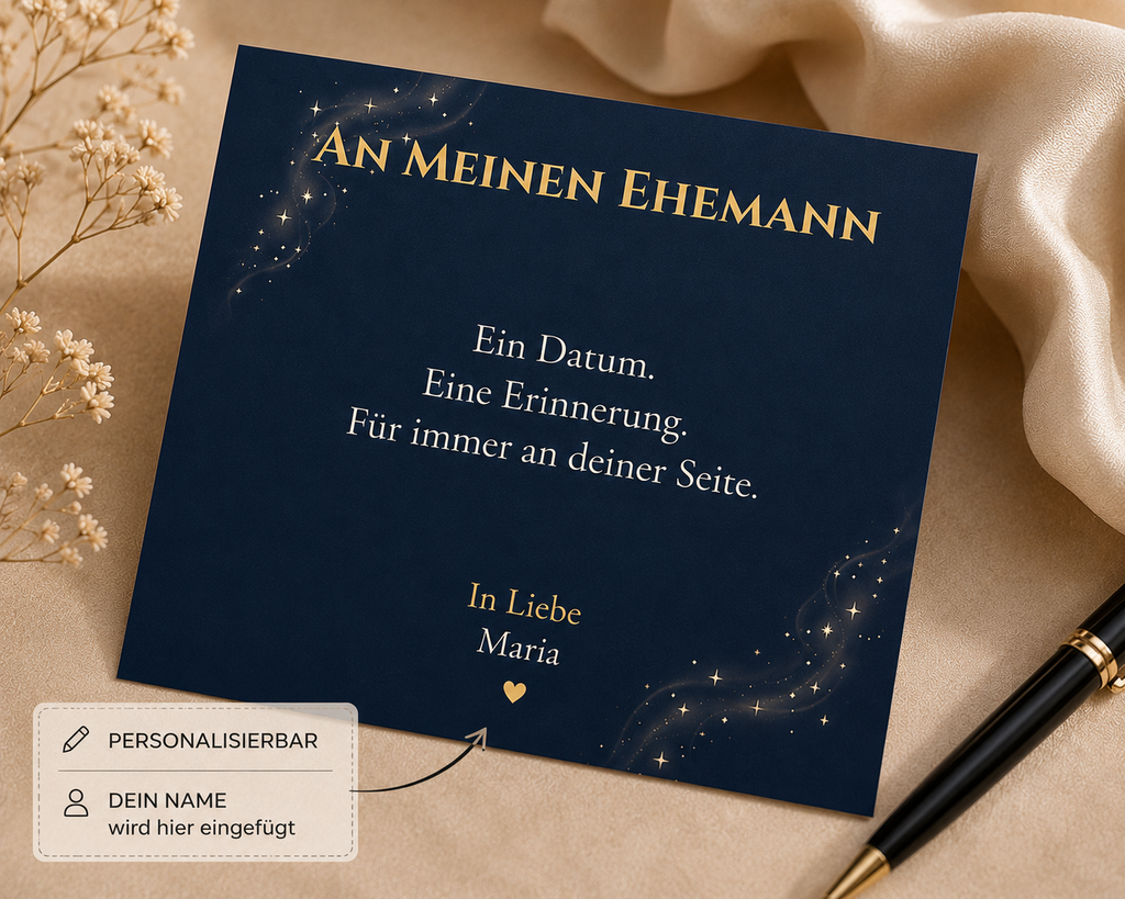 Romantische Nachrichtkarte für Ehemann mit personalisierbarer Unterschrift und Widmung