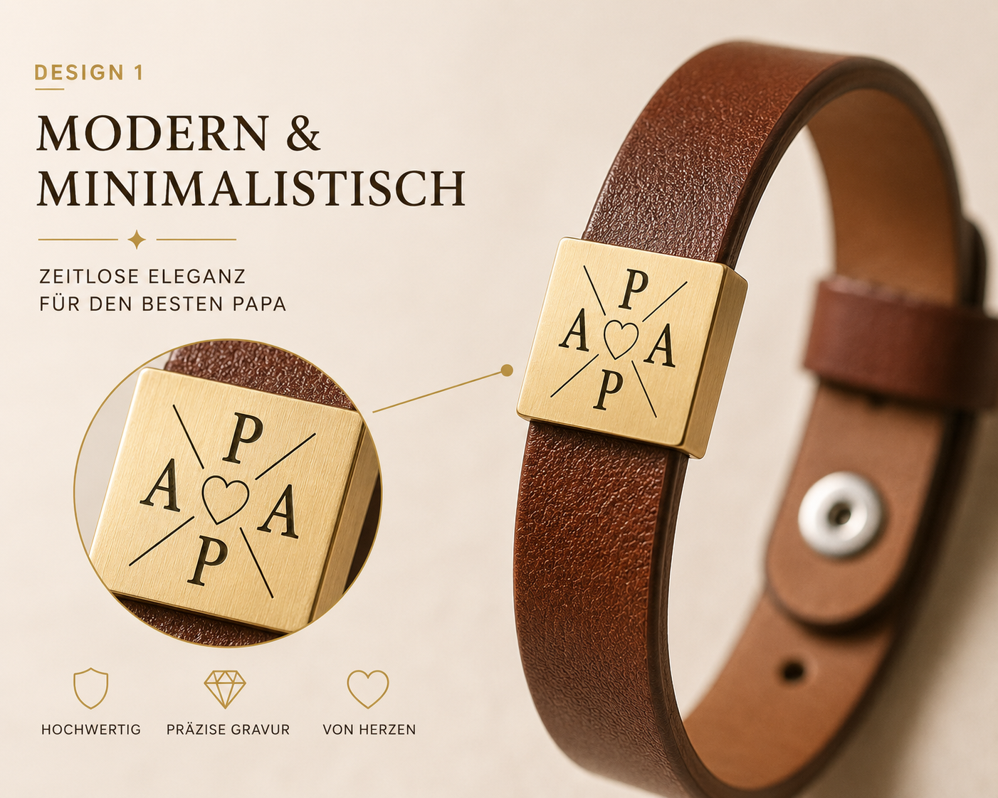 Personalisierbares Lederarmband für Papa - Kreuzdesign