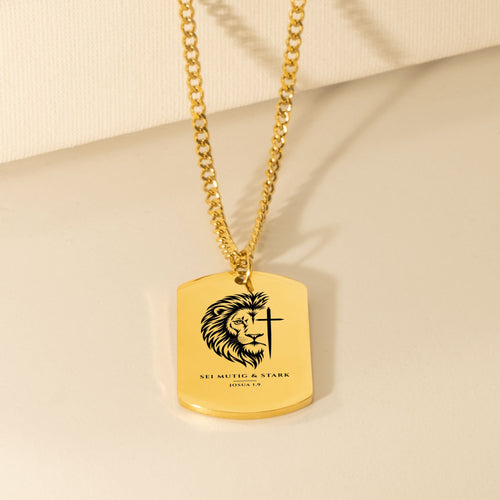 Personalisierte christliche Kette Männer – Löwe Kreuz Anhänger mit Gravur