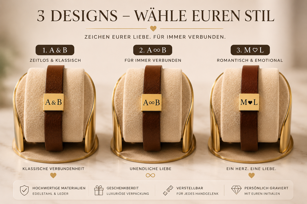 Übersicht personalisiertes Armband für Ehemann aus Leder

